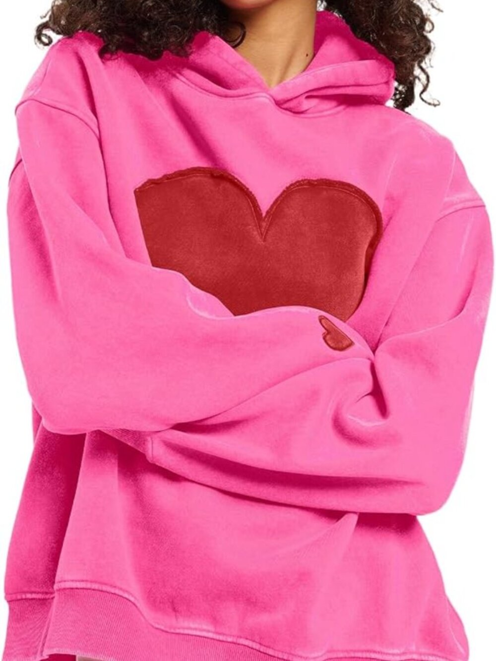 Cozy Super Soft Pink Heart Hoodie Sweatshirt Medium